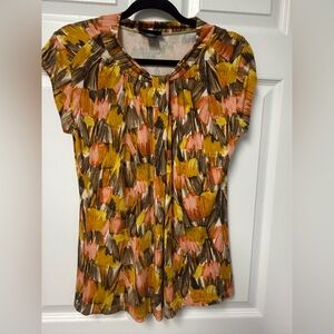 Apostrophe Brushstroke Short Sleeve Tunic — Yellow, Pink & Brown